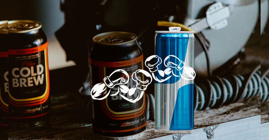 Can of Cold brew boxing against an Energy Drink can